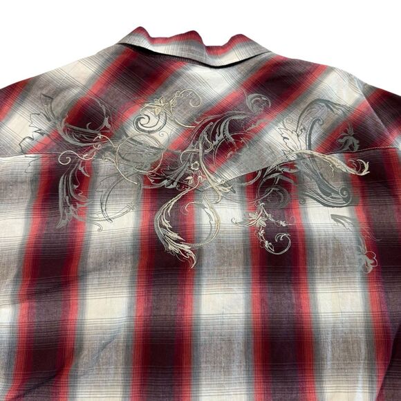 Roper Pearl Snap Plaid Metallic Embroidered Contrasting Cuffs Shirt XL Western - Picture 6 of 8